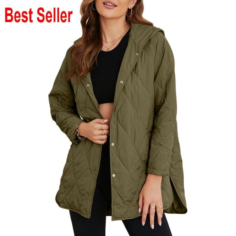 Diamond Quilted Hooded Jacket Lightweight Chic Oversized Business Casual